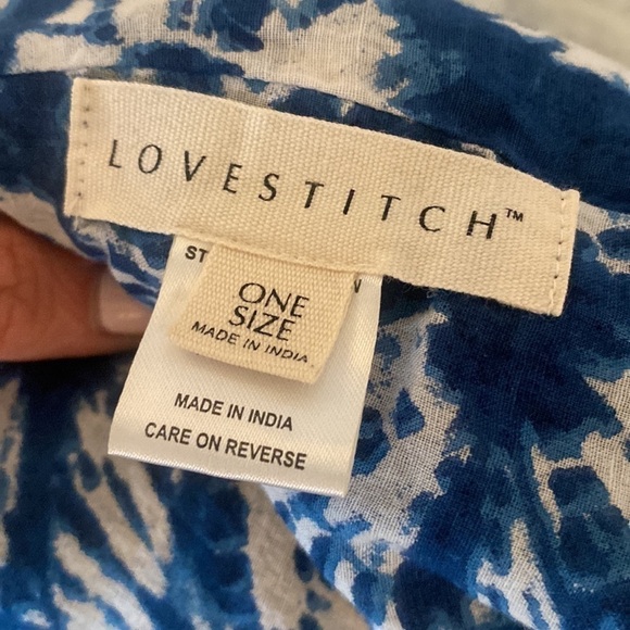 Lovestitch Blue & White Cotton Swim Coverup with Tassels – One Size - Picture 4 of 8